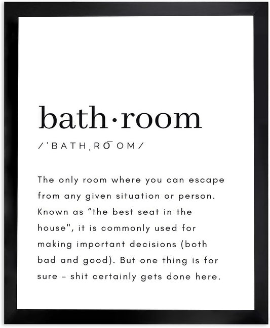 Regine Switzerland Black and White Bathroom Wall Art - Funny Definition Print | Minimalist 8x10in Framed Decor