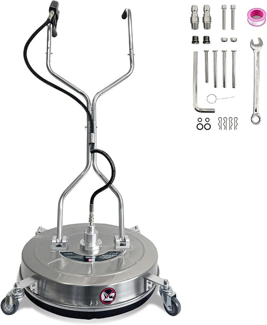 20" Pressure Washer Surface Cleaner with 4 Wheels, Stainless Steel Dual Handle Surface Cleaner for Pressure Washer 4600 PSI Attachment for Concrete, Deck, Driveways, Patios, Sidewalks
