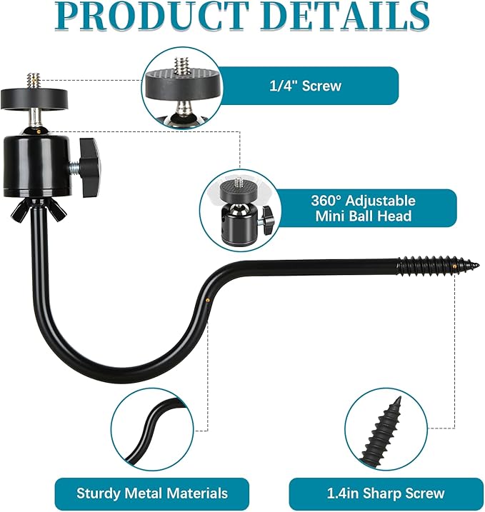 Axmorety 3 Pcs Trail Camera Tree Mount,1/4 in Screw,360° Adjustable Screw Security Cam Mount for Game Cameras, Solar Panels, etc, Easy to Install & Heavy Duty