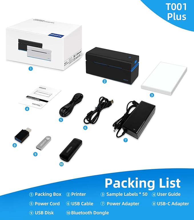 ORGSTA Bluetooth Thermal Shipping Label Printer: Wireless Computer Connection with Bluetooth Dongle, 4x6 Label Maker for Small Business, Compatible with iPhone, Android, Windows, Mac, Linux & Shopify