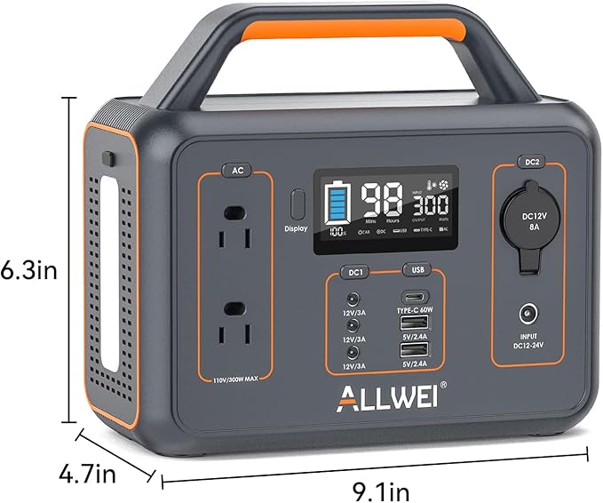 ALLWEI Portable Power Station 300W, 256Wh Solar Generator with 110V Pure Sine Wave AC Outlet,6 Output Ports,Backup LiFePO4 Battery Generator for Camping Outdoor Emergency Home (Solar Panel Optional)