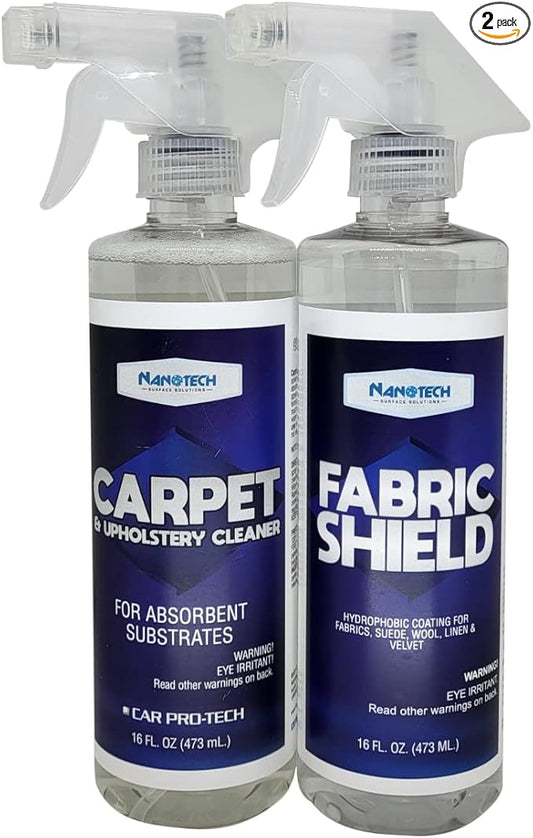 Nanotech Solutions Upholstery Care Kit- Includes Carpet & Upholstery Cleaner, Stain Remover and Fabric Shield, Water Repellent Spray, SiO2 Protection, for Furniture, Clothes, Car Seats, Rugs (16 Oz.)