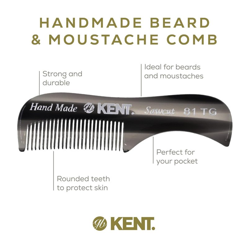 KENT A 81T Graphite X-Small Men's Beard Mustache Pocket Comb, Fine Toothed for Facial Hair Grooming and Styling. Hand-Made of Quality Cellulose Acetate, Made in England