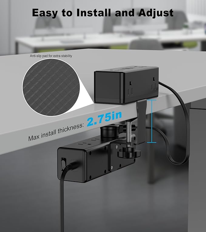 Dual Layer Desk Clamp Power Strip, Desktop Edge Mount Surge Protector with 15 AC Outlets & 4 USB Ports(20W USB-C), Ultra Thin Flat Plug & 15FT Power Cord for Office Home(ETL Listed)