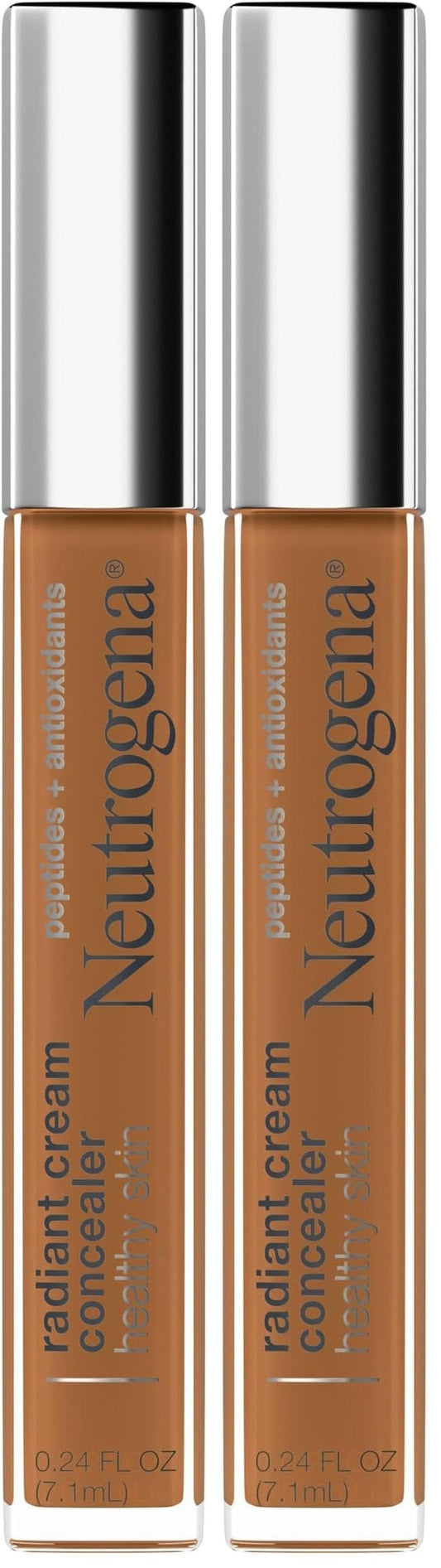 Neutrogena Healthy Skin Radiant Brightening Cream Concealer with Peptides & Vitamin E Antioxidant, Lightweight Perfecting Concealer Cream, Non-Comedogenic, Pecan Medium/Deep 02 with warm (Pack of 2)