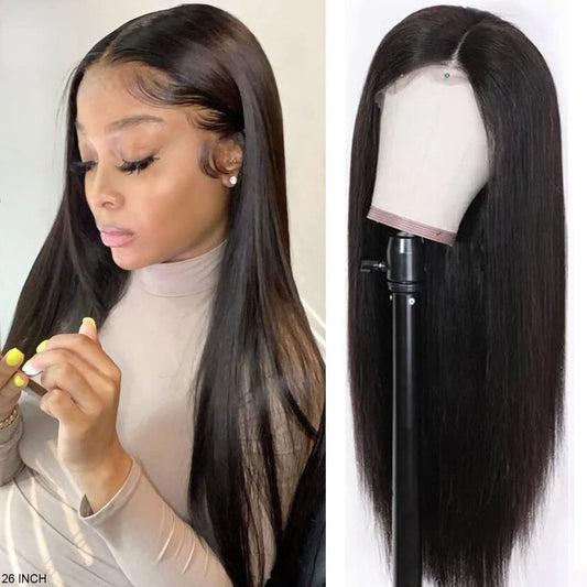 Czrleaty Middle Part Lace Front Wigs Human Hair 13x4x1 T Part Lace Wig Virgin Brazilian Straight Remy Hair 150% Density For Black Women(16")