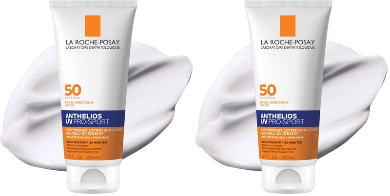 La Roche-Posay Anthelios UV Pro-Sport SPF 50 Sunscreen for Face&Body, Water&Sweat Resistant with Non-Drip Formula,Invisible Broad Spectrum Sunscreen Lotion,Lightweight&Breathable,6.7 Fl Oz (Pack of 2)