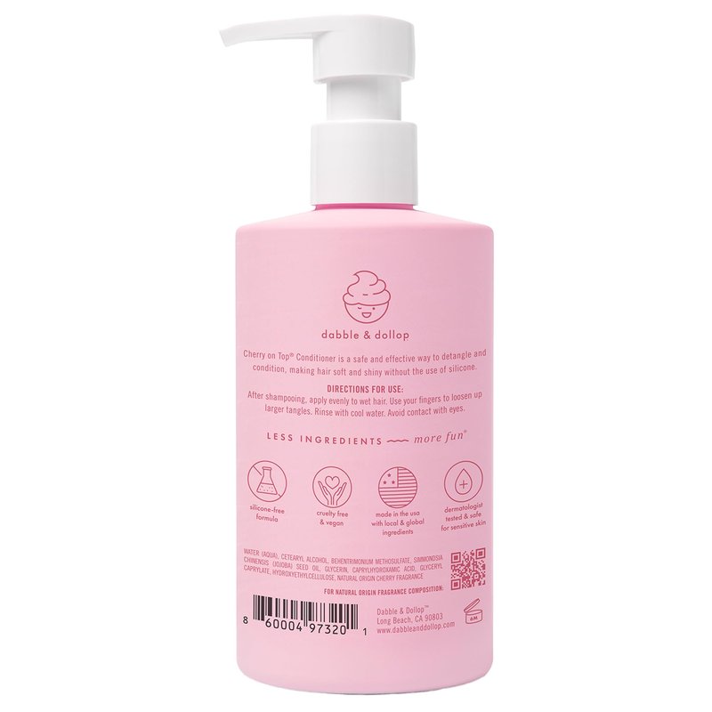 Dabble & Dollop Cherry on Top Kids Conditioner – Detangling Conditioner for Kids & Toddlers, Natural Origin, Non-Toxic, Vegan, Sulfate-Free Hair Conditioner for Soft, Smooth Hair (10 oz, Pack of 2)