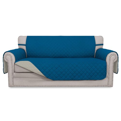 Easy-Going Sofa Slipcover Reversible Loveseat Sofa Cover Couch Cover for 2 Cushion Couch Furniture Protector with Elastic Straps for Pets Kids Dog Cat (Oversized Loveseat, PeacockBlue/Beige)