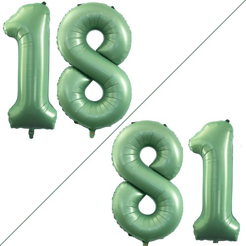 GOER Jumbo 42-Inch Number 18 Balloons - Sweet 18 Birthday Party Decorations | Sage Green Foil