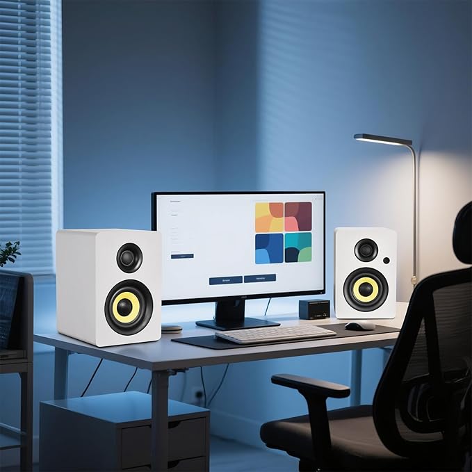 Sanyun SW206 80W Active Dual-Mode Bookshelf Speakers, 4” Studio Monitor & HiFi Mode, Upgraded 3D Sound Field, 6.35mm TRS Balanced, Bluetooth 5.4, Optical Coaxial Aux USB 24bit DAC, White