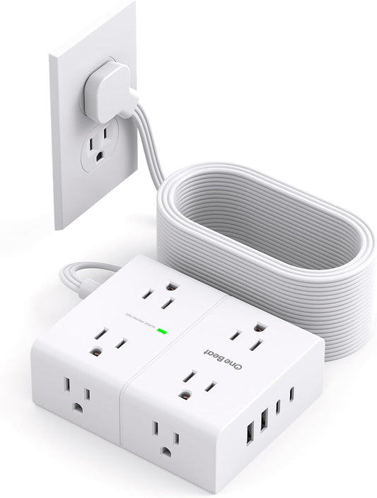 Skiennix Surge Protector Power Strip - 15 ft Cord with 8 Outlets & 4 USB Ports | Ideal for Home & Office