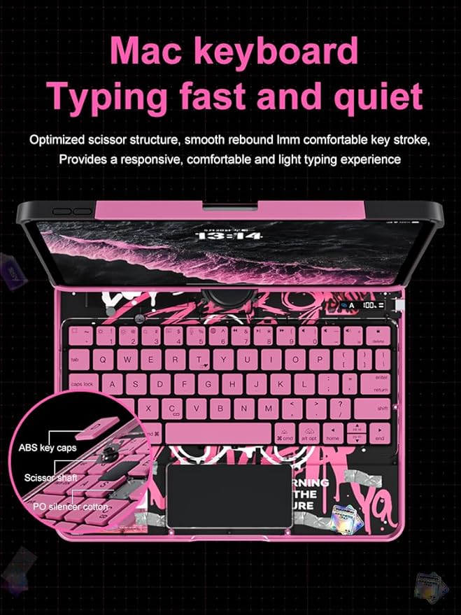 KARTICE Transparent Case with Wireless Keyboard for iPad Pro 11 Inch (M4,2024), 7 Colors Backlight, Multi-Touch Trackpad, 360° Rotating Stand Case with Pencil Holder for iPad Pro 11