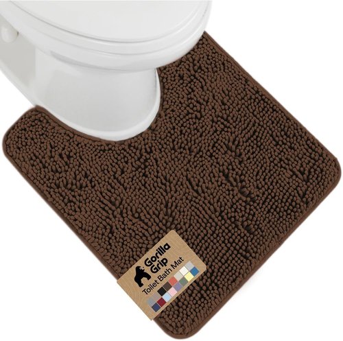Gorilla Grip Plush Chenille Bath Rug Mat - Soft Microfiber for Oval Toilet Base | Machine Washable, Brown