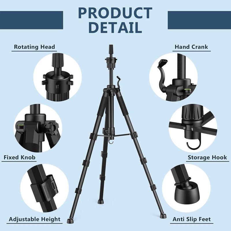 Adjustable Wig Stand Tripod - 54 Inch Heavy Duty Mannequin Head Stand with Non-Slip Base for Cosmetology