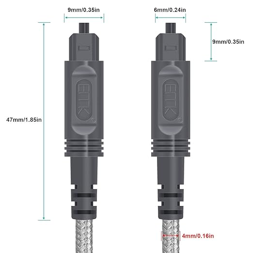 EMK Digital Optical Audio Cable-3Feet/1M Toslink Cable - Fiber Optic Cord for Home Theater,Sound bar,TV,Gaming Console,Musical Instrument,Projector,Speaker