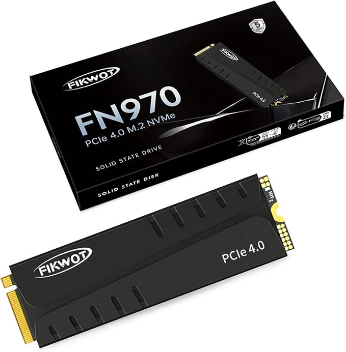 Fikwot FN970 1TB M.2 2280 PCIe Gen4 x4 NVMe 1.4 Internal Solid State Drive with Heatsink - Speeds up to 7,400MB/s, Configure DRAM Cache, Internal SSD