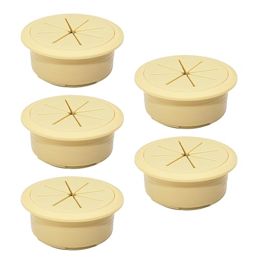 EASYEAH 5 Pcs Desk Grommet 2" / 50 mm, Desk Hole Cover for Cables Beige, Cable Grommet ABS Plastic, Desk Hole Grommet for Home & Office Pc, Detachable Cable Cord Organizer