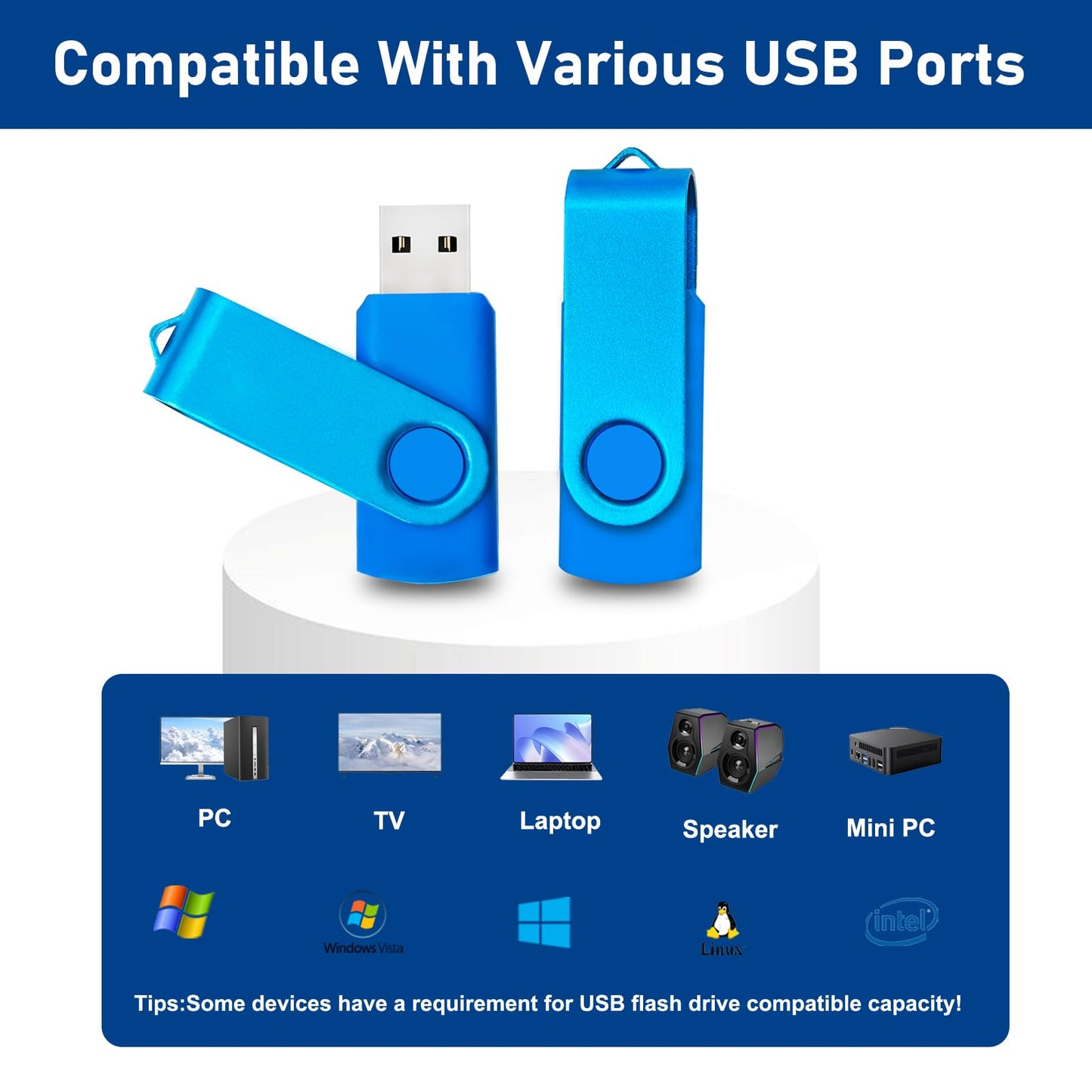 2GB USB 2.0 Flash Drive 10 Pack Nicepicten Pendrive Swivel Thumb Drives Jump Drives Zip Drive USB Memory Stick Thumbdrive Flashdrive Ideal for Home Office Shared Data Storage, Blue 2GB