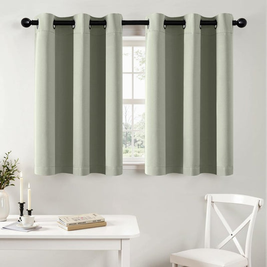 MIULEE Short Curtains for Windows - Sage Green Blackout Half Window Curtains Thermal Insulated Privacy Drapes for Kitchen Bedroom Bathroom Grommet Top Small Basement Tiers W40 x L36 Inch 2 Panels