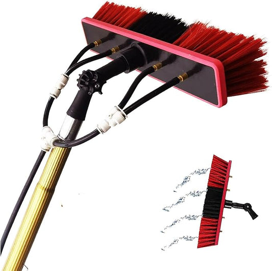 20FT Extendable Window Cleaning Pole Kit with Steel Buckle Easy Install 50cm Large Brush Head & 20m Water Supply Hose - Ideal for Roof & High Windows Cleaning