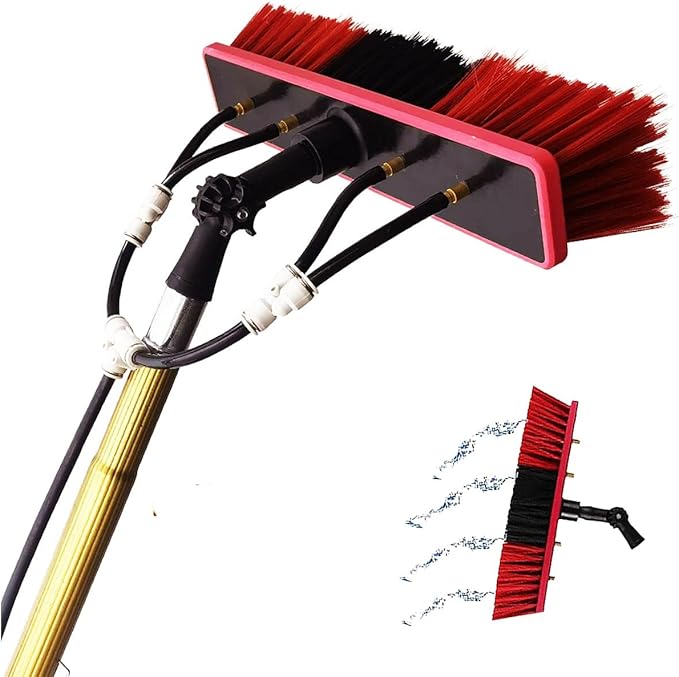 5m Telescopic Window Cleaning Pole with Water Fed Brush Ideal for Conservatory Roof Photovoltaic Panel and Solar Panel Cleaning Extendable Roof Cleaning Tools for Cleaner, 30cm Brush-3m golden rod