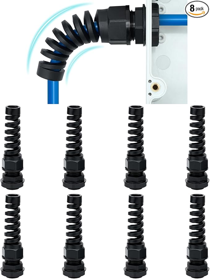 Aandxmok 8 Pcs Black Nylon Cable Gland, PG9(NPT 1/4) Thread, Made of PA66 Material, High Wear Resistance and Chemical Resistance, Suitable for Various Electrical Installations