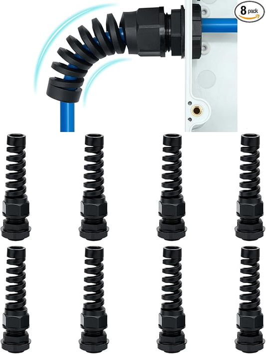 Aandxmok 8 Pcs Black Nylon Cable Gland, PG9(NPT 1/4) Thread, Made of PA66 Material, High Wear Resistance and Chemical Resistance, Suitable for Various Electrical Installations