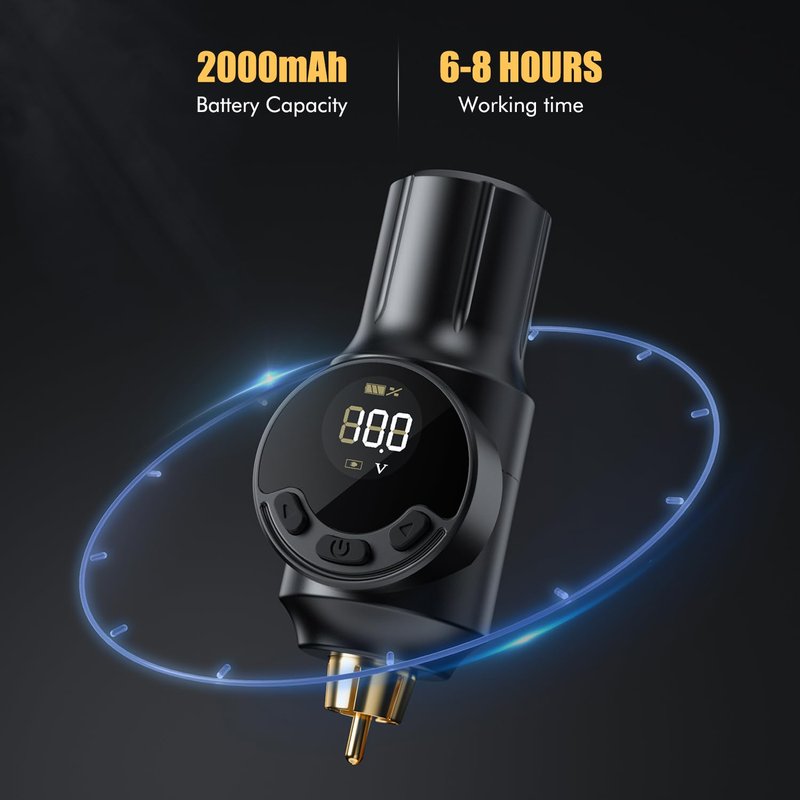 Wireless Tattoo Battery Pack Cordless Tattoo Power Supply 2000mAh Tattoo Machine Battery RCA Connector with LED Digital Display for Tattoo Pen Rotary Tattoo Gun
