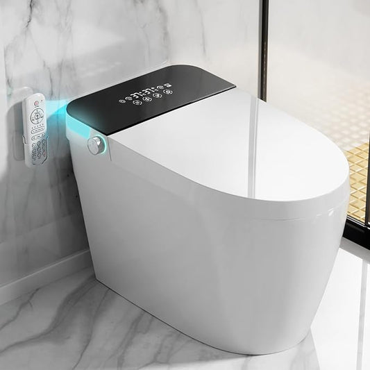 Smart Toilet with Bidet Built In with Warm Water Sprayer and Dryer, Foot Sensor Operation,Heated Seat toilet with LED Display for Bathroom,One Piece Bidet Toilet with Auto Dual Flush