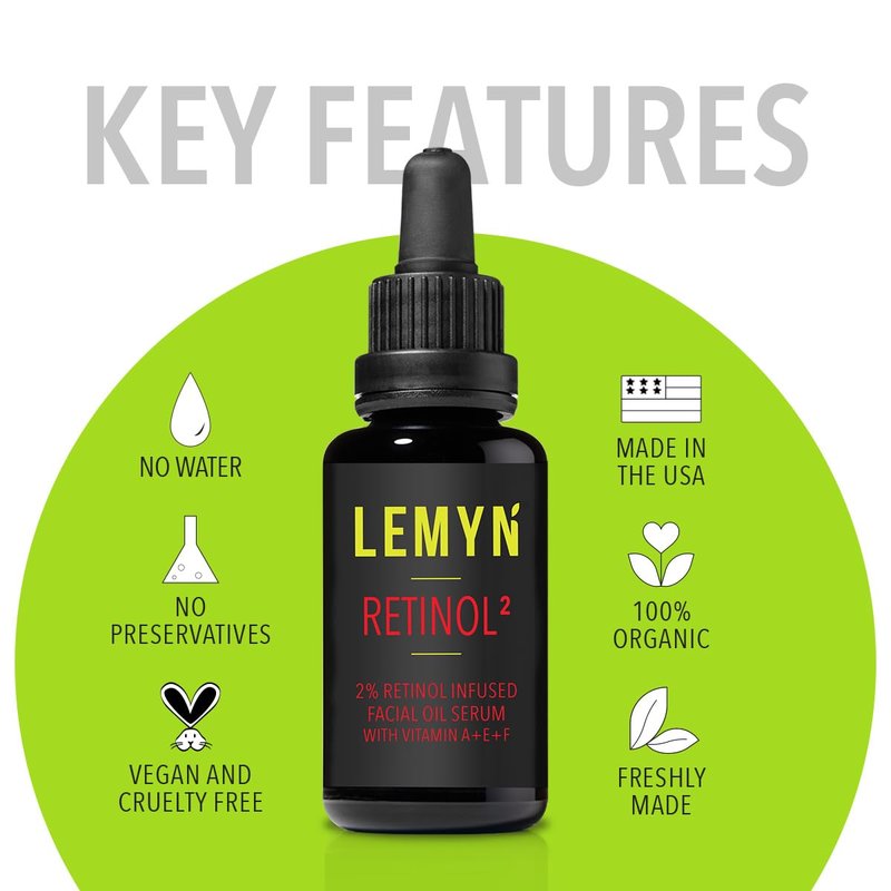 Lemyn Organics Retinol2 Facial Oil Serum - 2% Advanced Retinol, Hydrating Anti-Aging Formula | 15ml