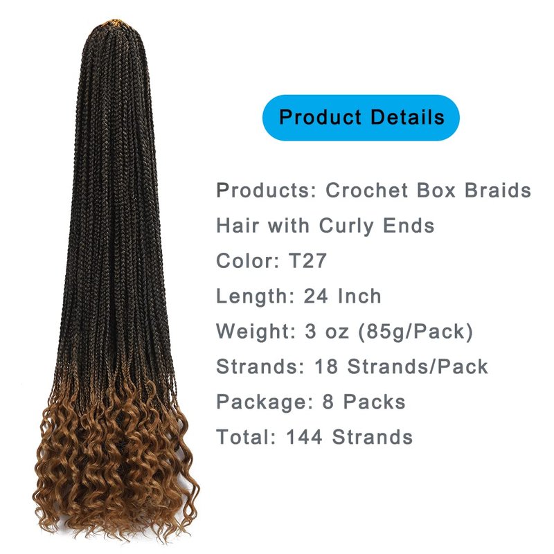 Goddess Crochet Box Braids - 144 Strands 24 Inch Curly Ends | 8 Packs for Black Women