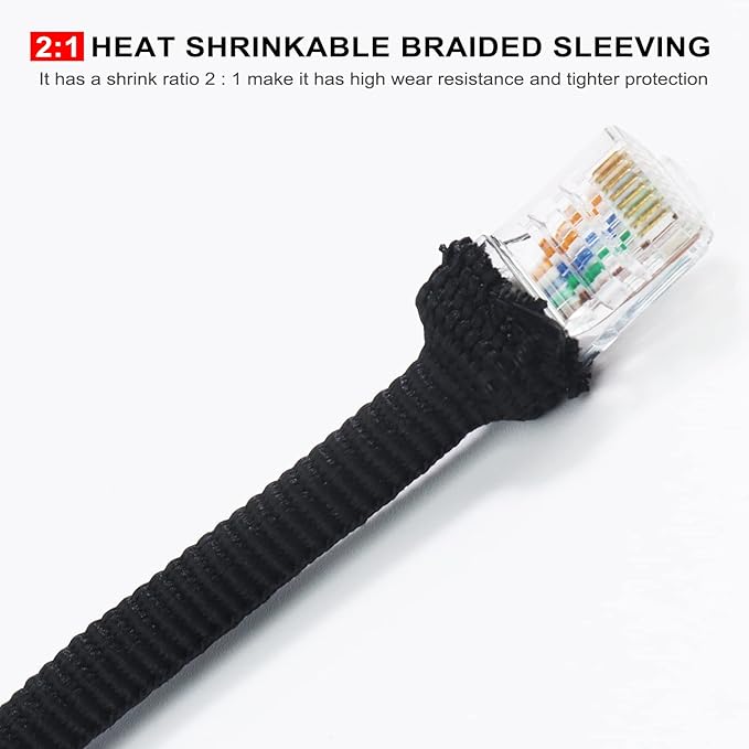 BuyUneed Heat Shrink Fabric Tubing Braided Sleeving 2:1 - Abrasion Protection Flexibility Wiring Harness Cable Sheath (3/8" ID, 30ft)