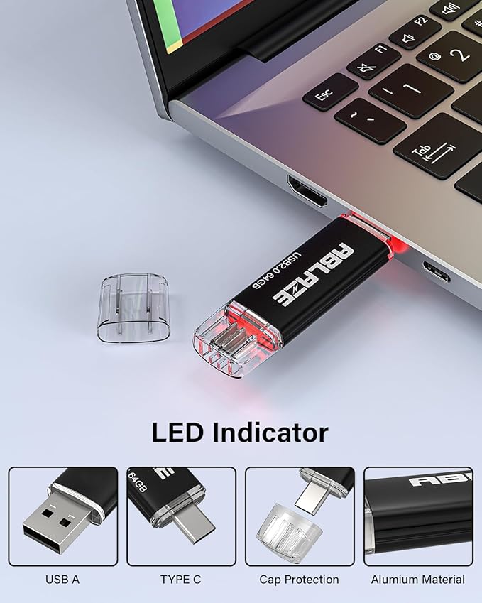 ABLAZE 64GB Type C Flash Drive 10 Pack, Dual USB 2.0+USB C Memory Stick Thumb Drive Compatible with iPhone 17/16/15, Android Smartphone, Computers, Tablets, Mac,iPad,PC