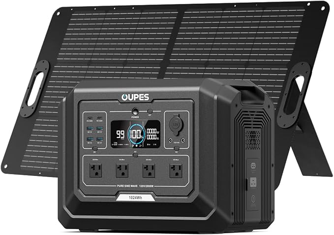 OUPES 2000W Solar Generator with Panels Included, 36Min Fast Charge, 1024Wh LiFePO4 Portable Power Station w/ 100W Panel, for Camping Road Trips Picnics Home Backup Emergency