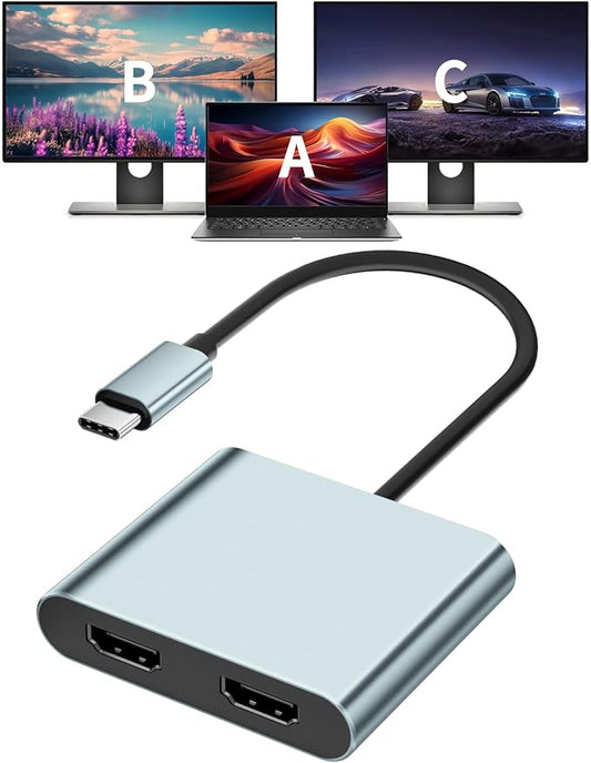 Aplimln USB C to Dual HDMI Adapter, 4K@60Hz Type-C to HDMI Splitter for Dual Monitors Extend Display for MacBook Pro/Air, Dell XPS 13/15/17, HP, Lenovo, Samsung Galaxy, Surface Type C Laptop