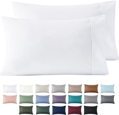 Bedsure Queen Pillow Cases - Super Soft White Brushed Microfiber, 2 Pack, 20x30 Inches, Wrinkle & Fade Resistant