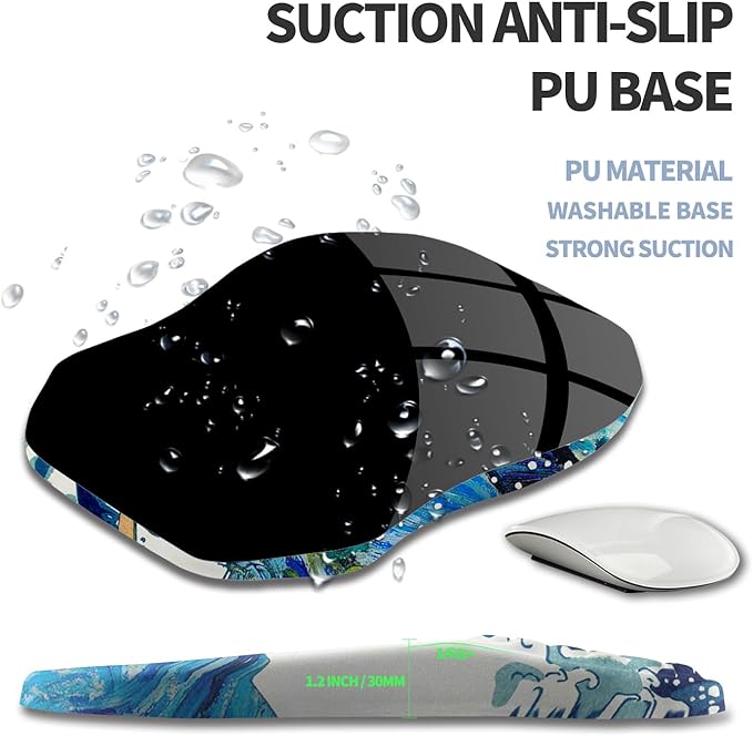 Gleamtide Ergonomic Raised Mouse Pad Wrist Support with Bilateral Slope Memory Foam Mousepad for Wrist Rest and Carpal Tunnel Pain Relief 11.8x7.9〃Starry Night Waves
