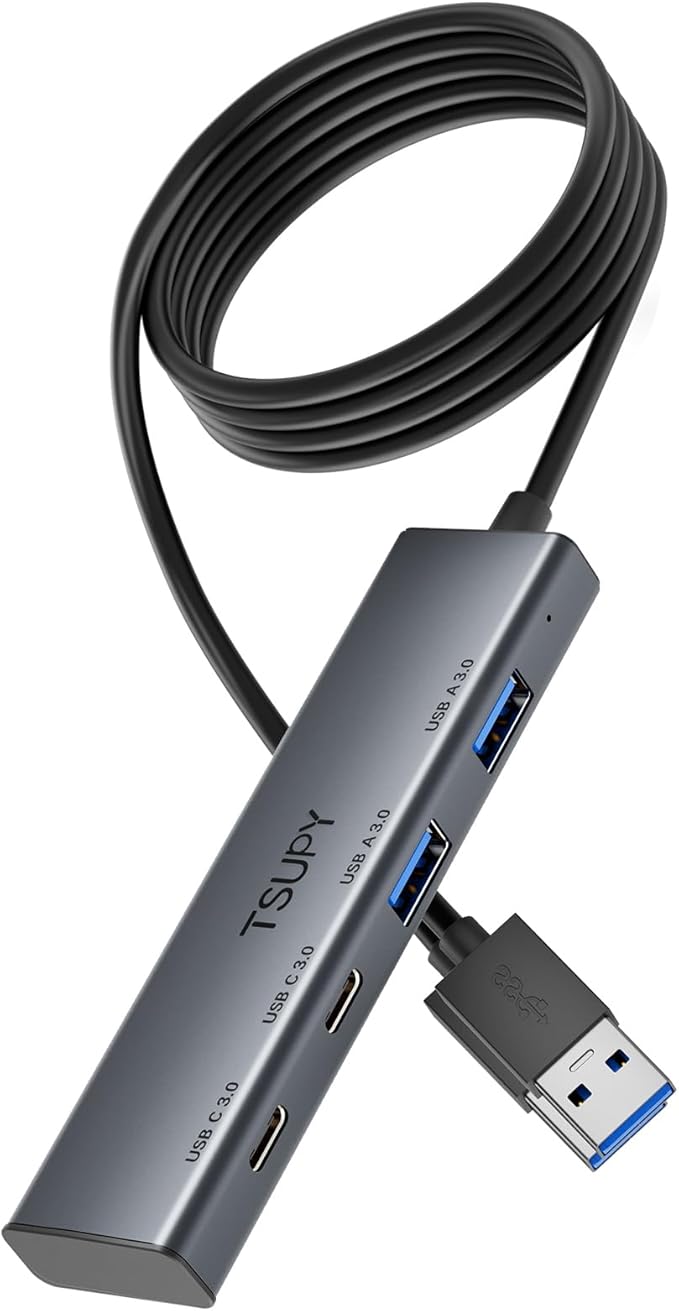 USB 3.0 Splitter HUB with 2 USB-C & 2 USB-A Port,Multi USB C USB A 3.0 Hub with 4FT Extended Cable,4 Ports USB Extender Multi USB Port Hub for Laptop, PC, Flash Drive, HDD,Printer, Mouse, Keyboard