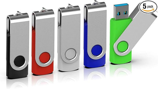 TOPESEL 5 Pack 64GB USB 3.0 Flash Drive Memory Stick Thumb Drives Swivel Pen Drive (5 Mixed Colors: Black Blue Green Red Silver)