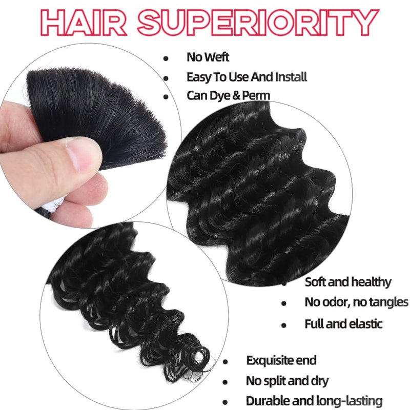 Deep Wave Human Braiding Hair 18Inch 2 Bundles 100g Bulk Human Hair for Braiding No Weft Human Braiding Hair for Boho Braids Wet and Wavy 100% Brazilian Virgin Curly Hair for Braiding Hair Extensions