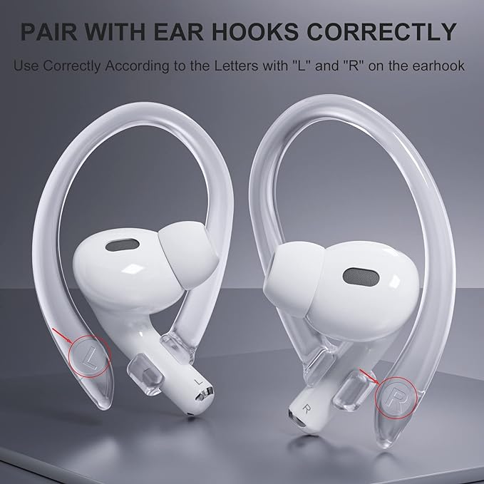 ICARERSPACE AirPods Ear Hooks - Upgraded Anti Slip Sports Clip Hooks for AirPods 1, 2, 3, 4, Pro and Pro 2 Transparent