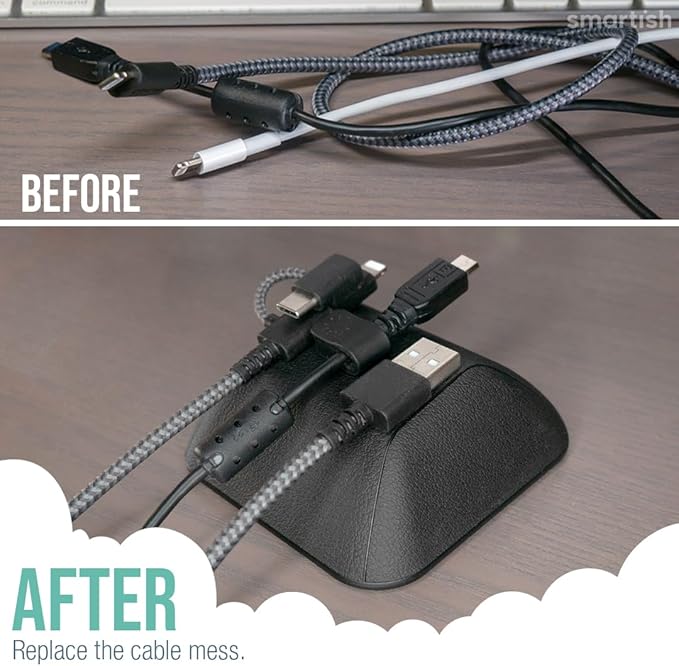 Smartish® Magnetic Cord Holder - Cable Wrangler Organizer with Magnet Clips for Charger Management on Desktop, Nightstand for USB-C + Lightning - Black Tie Affair
