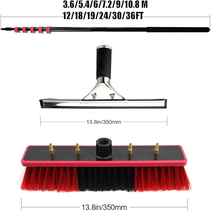 Window Cleaning Pole,High-Altitude Cleaning Brushes,Water Fed Telescopic Brush Conservatory Roof Cleaning Tools for Photovoltaic Panel Cleaning,55cm Brush Head,3.6m
