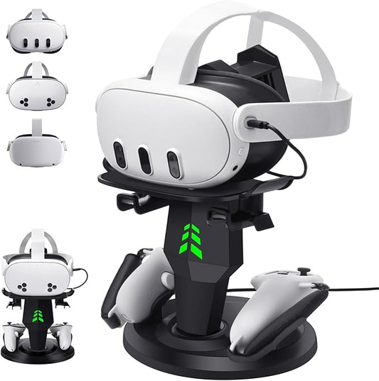 alcopanda VR Headset Charging Dock for Meta Quest 3/Quest 3S/Quest 2, VR Charging Stand for Quest 3 Accessories VR Stand Supports Charging Headset with Type C Cable and fit Controller with Cover