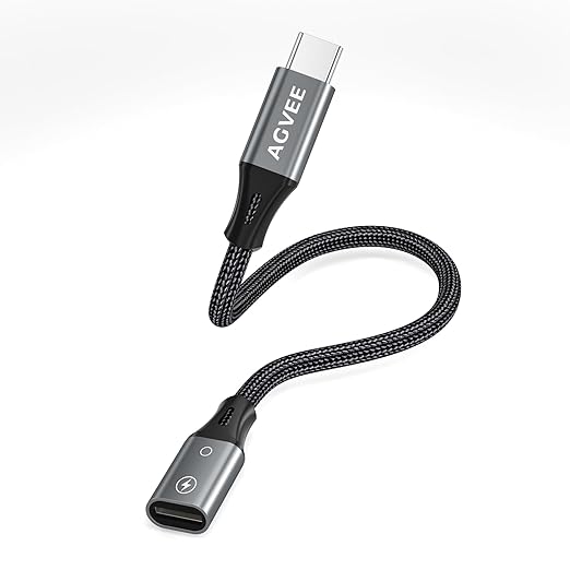 AGVEE 2 Pack 4 inch Lightning Female to USB C Male PD Adapter, 27W Fast Charger Charging Comverter for iPhone 15 16 Plus Pro Max Carplay, Samsung S25 S24 S23 S22, Not for Audio, Dark Gray