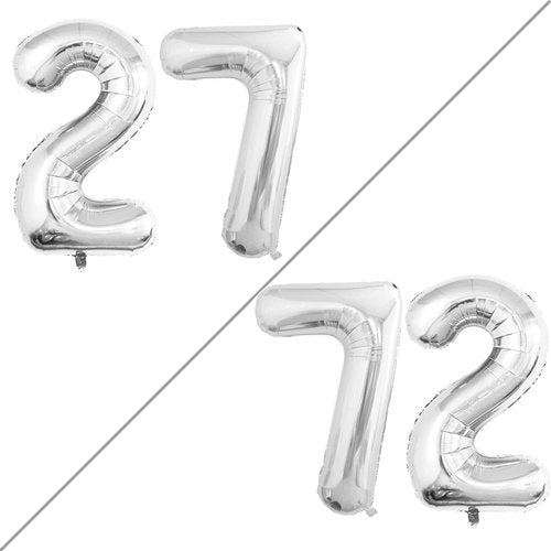 GOER Jumbo 27th Birthday Balloons - 42 Inch Silver Foil Helium Decorations | Perfect for Celebrations