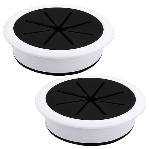 EASYEAH 2 Pcs Desk Grommet 2-3/8" / 60 mm, Desk Hole Cover for Cables Black and White, Cable Grommet ABS Plastic, Desk Hole Grommet for Home & Office Pc, Detachable Cable Cord Organizer