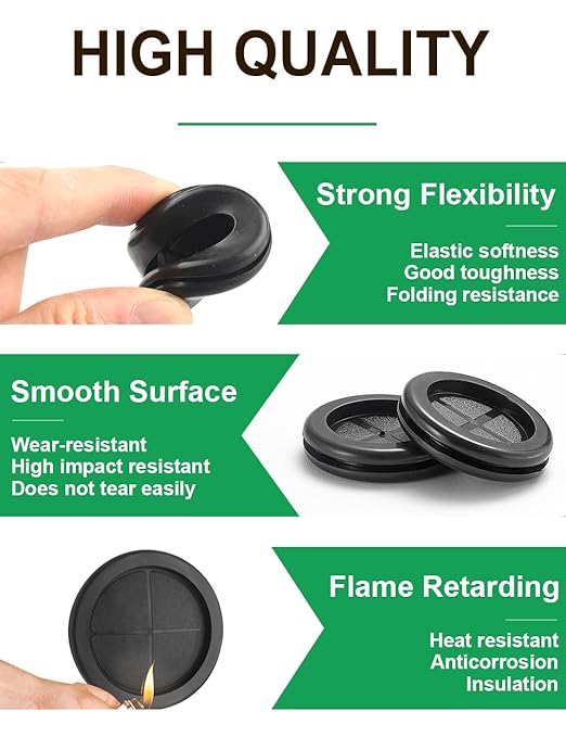EASYEAH 110 Pcs Rubber Grommets Kit - Rubber Plugs for Holes Assorted 6 Sizes 5/16 3/8 1/2 5/8 7/8 1 Inch, Waterproof Firewall Automotive Wires Cables Grommets Set for Sheet Metal Electric Box Desk