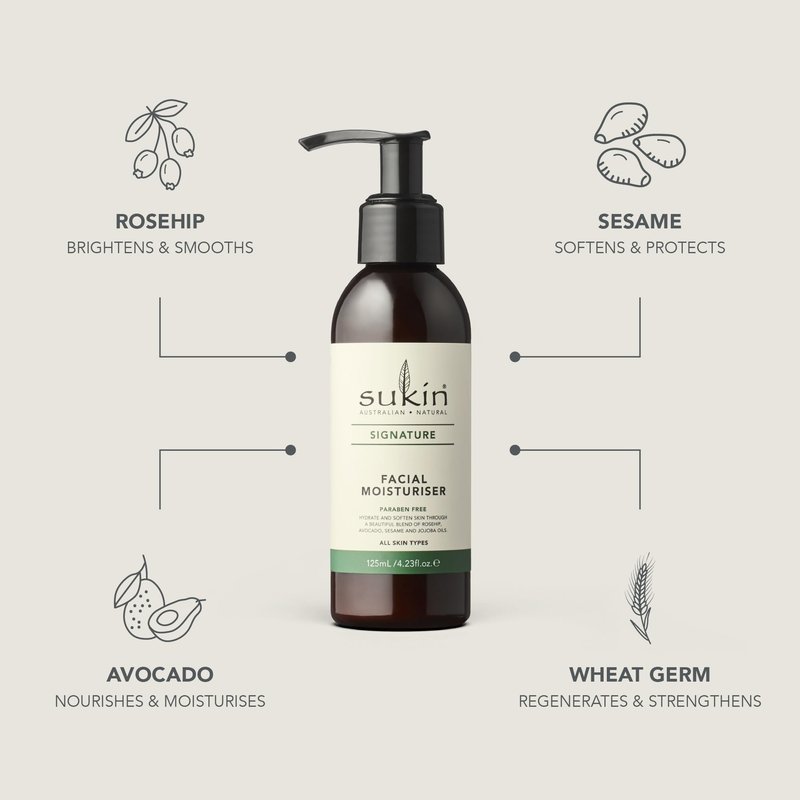 Sukin Facial Moisturizer, Hydrating – Signature Face Lotion with Aloe Vera, Rosehip Oil & Shea Butter for Rejuvenating Dry Skin, Signature Scent, 4.23 Oz